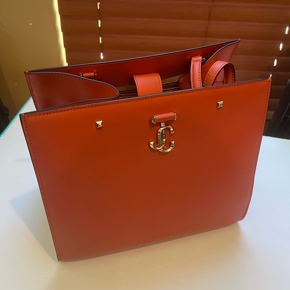 Jimmy Choo Orange Leather Shoulder Bag with Silver Clasp